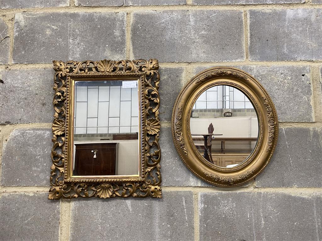 Two moulded gilt frame mirrors, larger 40 x 50cm